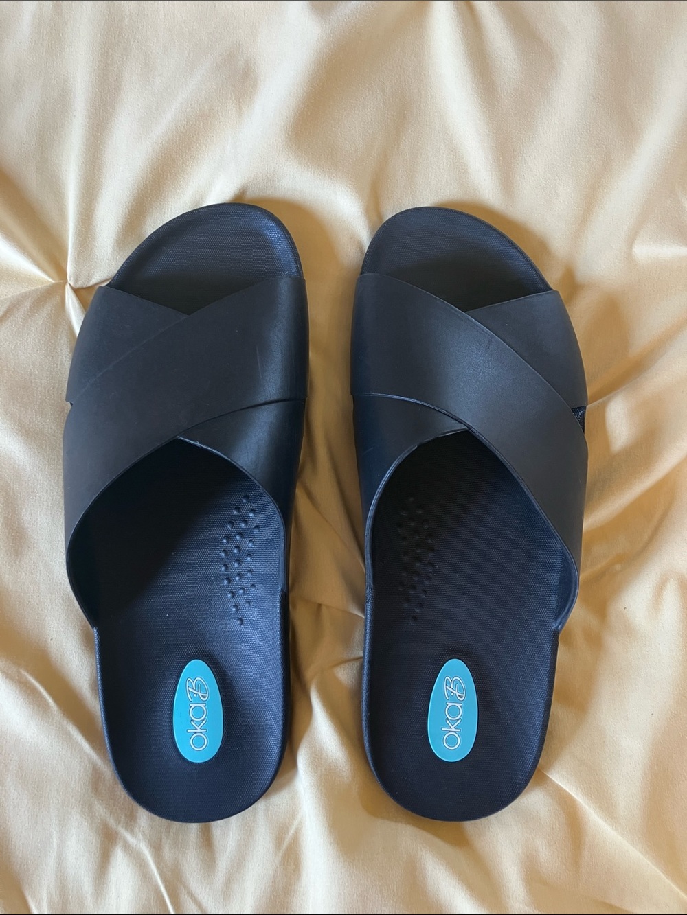 OKA b. Black Crisscross Slide Sandals for Women